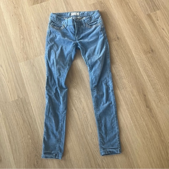 Free People blue embroidered corduroy pants skinny floral Size 25 - Picture 1 of 9